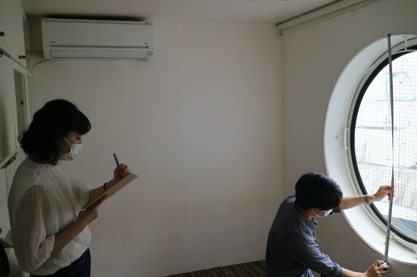 在膠囊內部放樣照片紀錄（Photo Credit：中銀カプセルタワービル保存・再生プロジェクト）