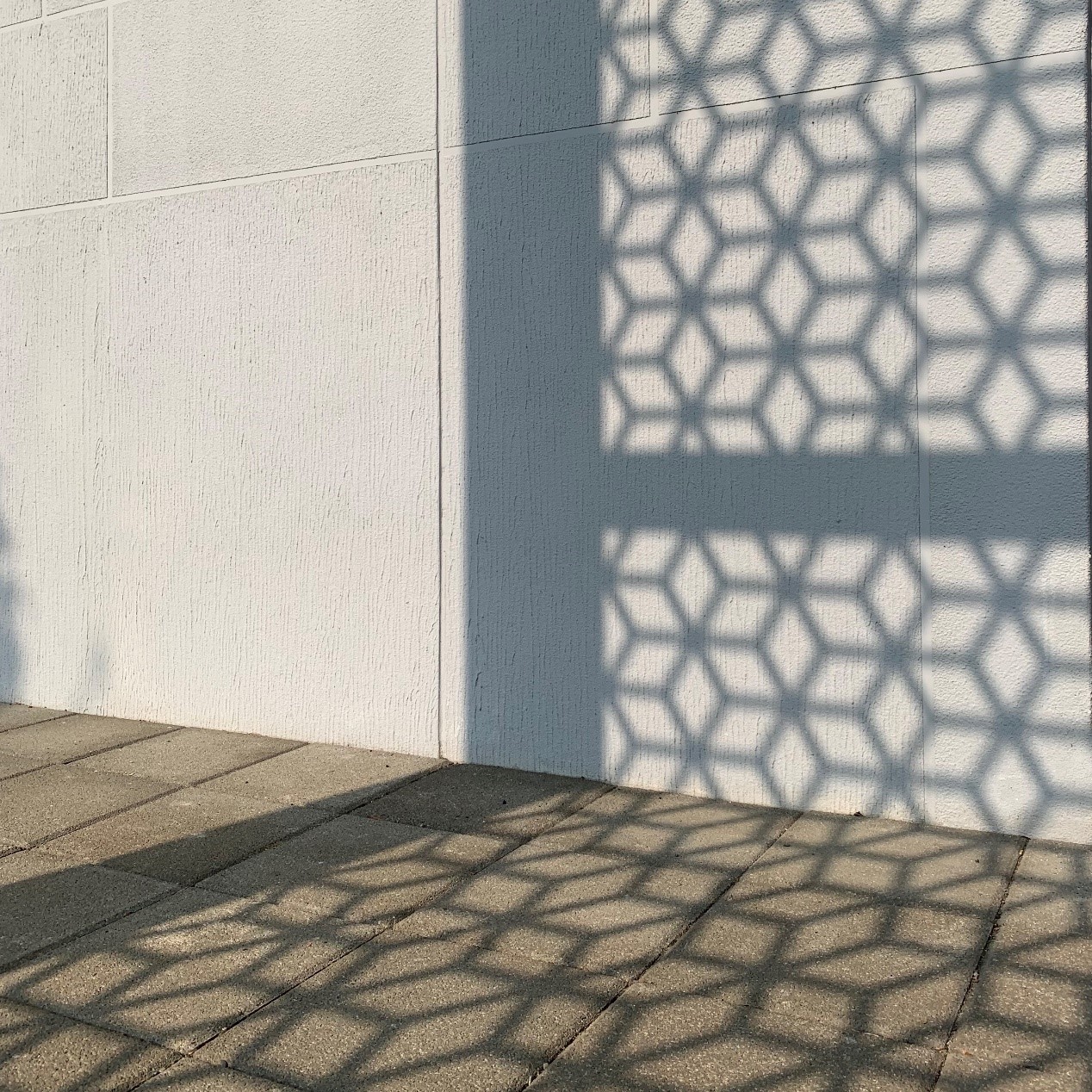 太陽照射正旺之際，走廊上的花格窗陰影會投射在地坪及牆面上，頗富有藝術之感（圖：舊振南提供）