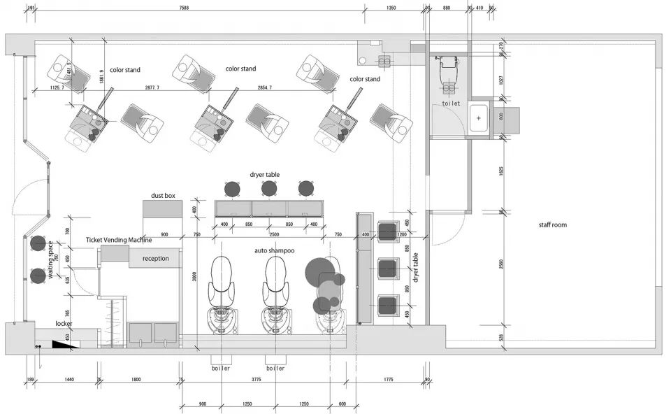平面圖 美髮沙龍室內設計Color stand廣島祇園店/FATHOM
