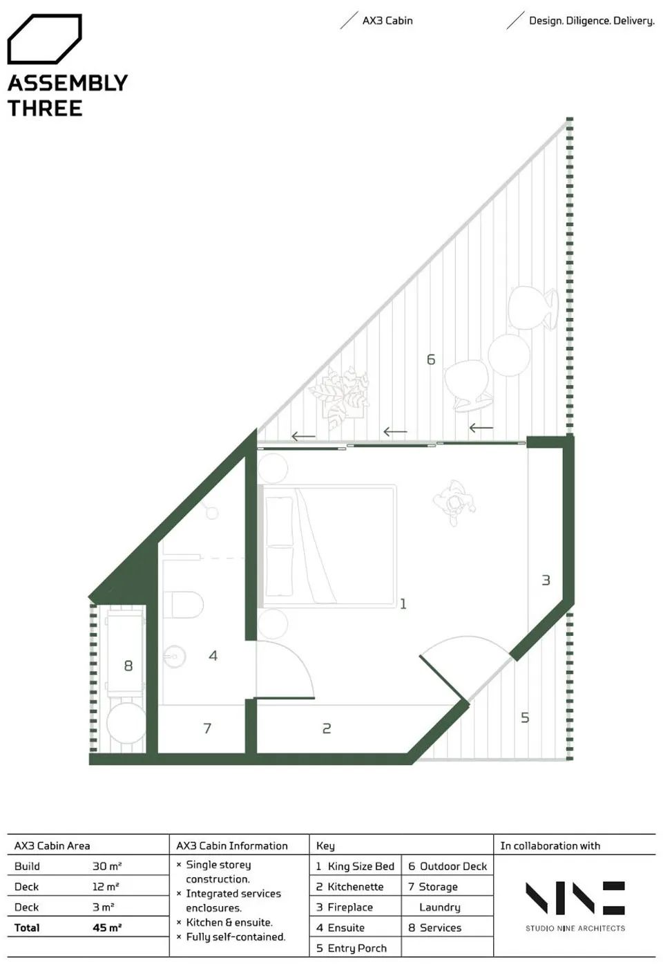 度假木屋平面圖 模組化的永續木構造建築，澳洲組合式木屋Assembly Three／Studio Nine Architects