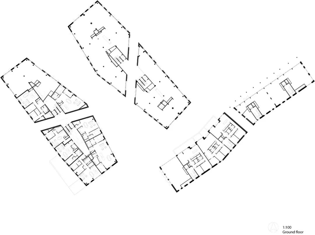 地面層平面圖 哥本哈根海港Krøyers Plads住宅開發計畫／Cobe + Vilhelm Lauritzen Architects