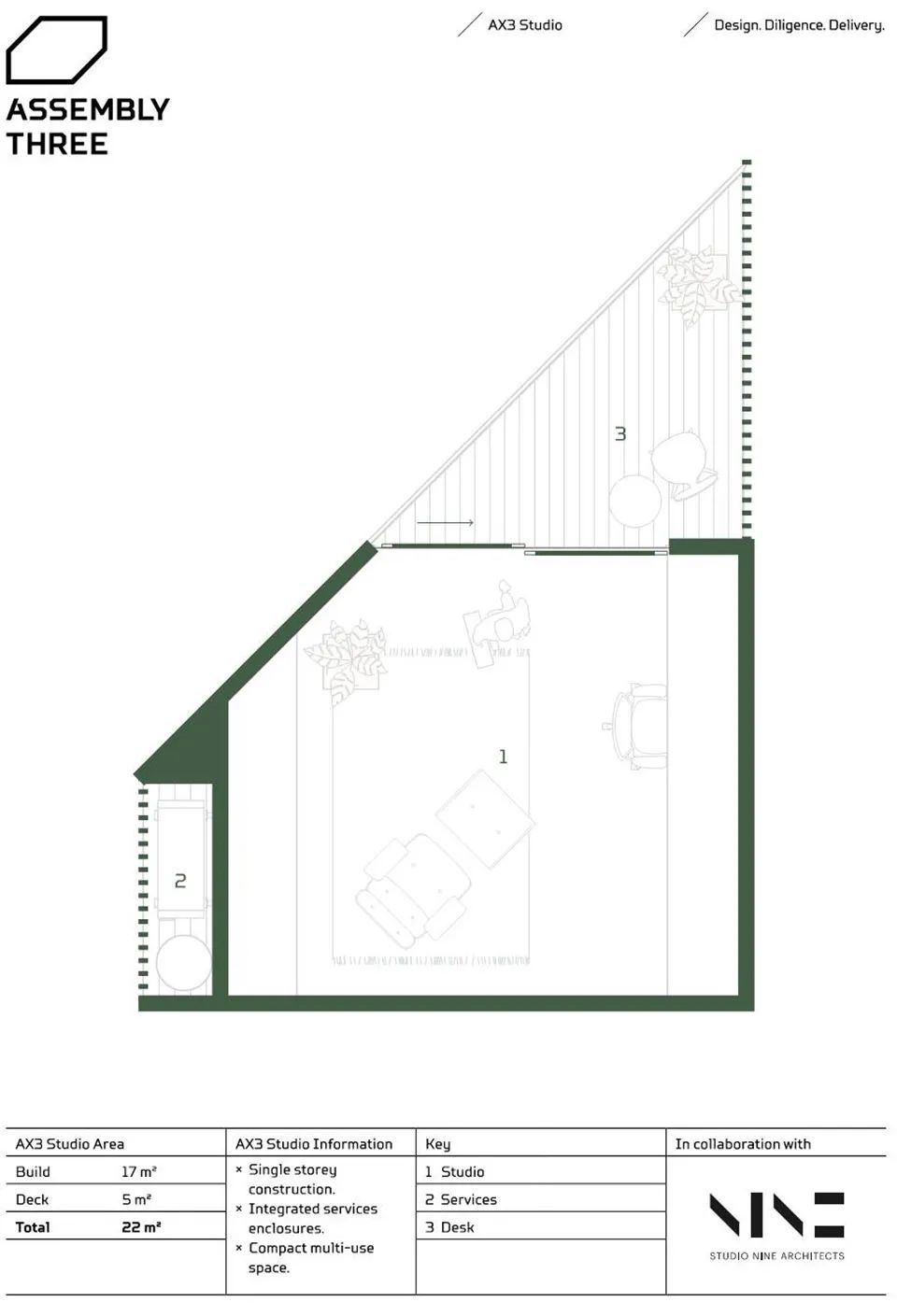 套房平面圖 模組化的永續木構造建築，澳洲組合式木屋Assembly Three／Studio Nine Architects