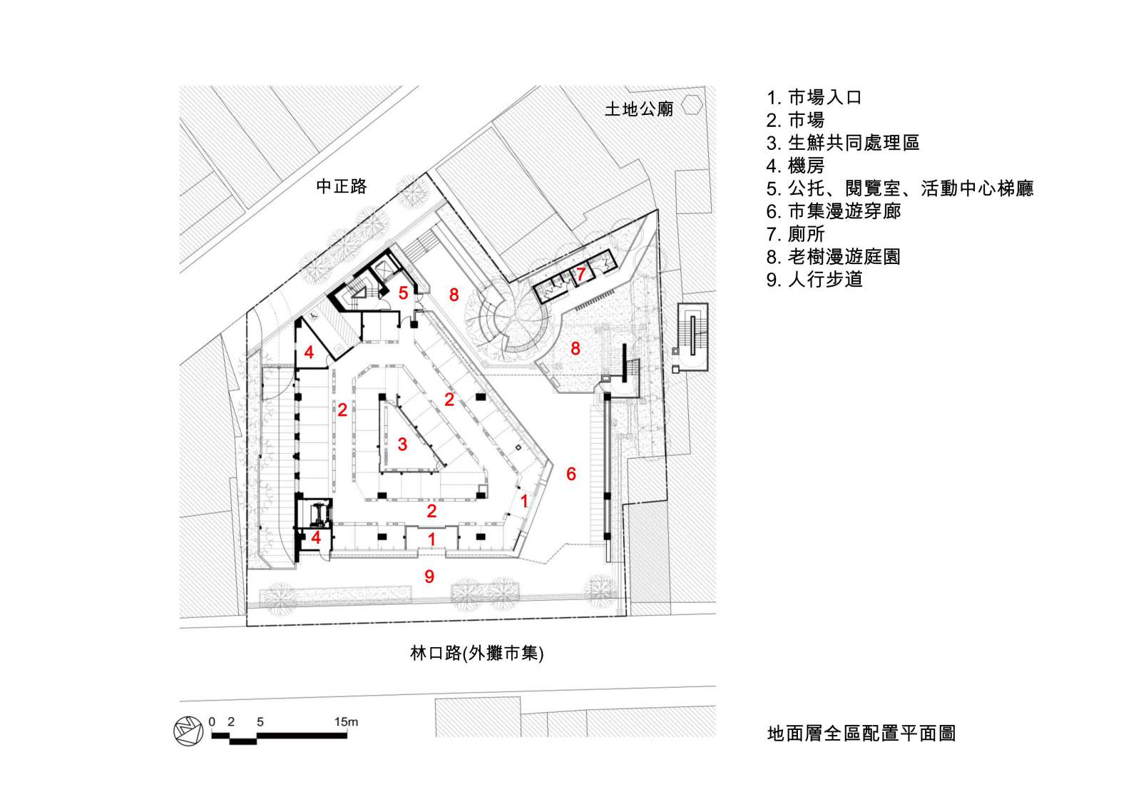 地面層全區配置平面圖 1F PLAN 新北市林口公有零售市場／盧俊廷建築師事務所