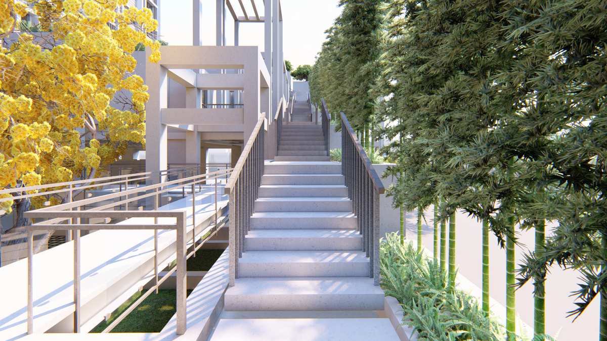 空橋迴廊 ─ 迴繞廊道及拾級而上階梯 是串聯與停留的建築地景 臺中市西屯區惠來厝段社會住宅/戴育澤建築師事務所