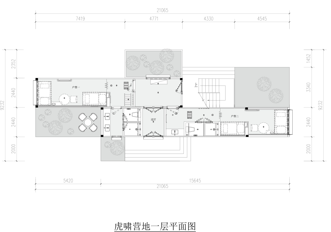 虎嘯營地一樓平面圖 濟南野生動植物園貨櫃屋民宿/棲舍建築