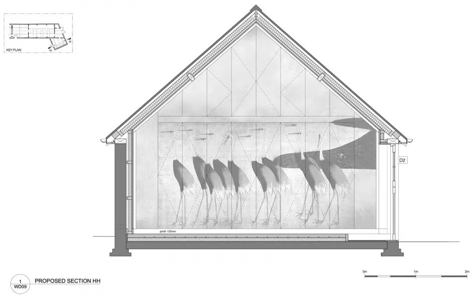 廚房部分剖面圖©Crawshaw Architects 舊建築改造，Stanbridge Mill農場圖書館／Crawshaw Architects