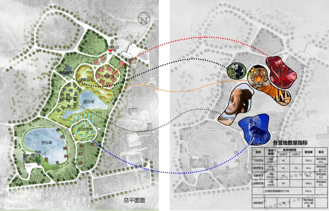 分析圖顯示在整體平面圖 濟南野生動植物園貨櫃屋民宿/棲舍建築