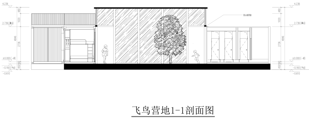 飛鳥營地剖面圖 濟南野生動植物園貨櫃屋民宿/棲舍建築