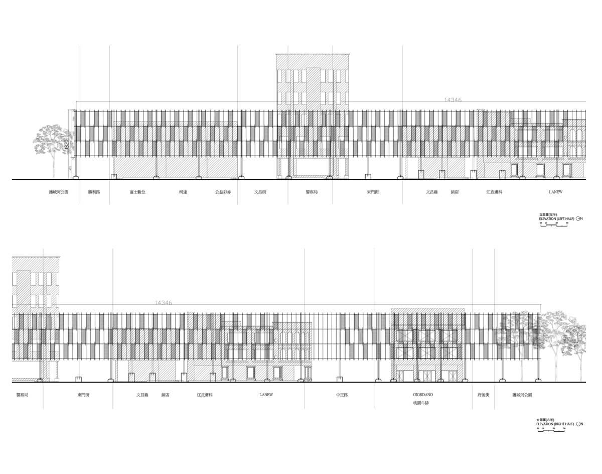 立面圖，東門城竹風屏幕／大藏聯合建築師事務所