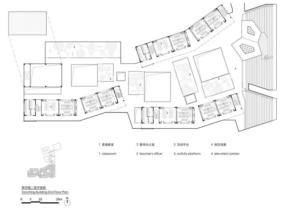 教學區二樓平面圖 Plan 上海嘉定同濟大學附屬實驗小學/劉宇揚建築事務所