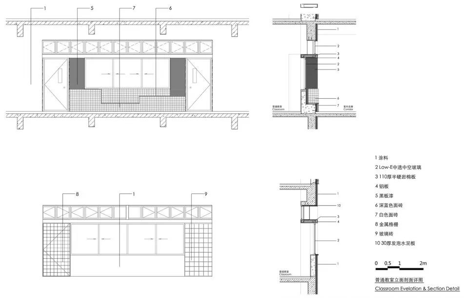 普通教室立面圖、剖面圖 Classroom section 上海嘉定同濟大學附屬實驗小學/劉宇揚建築事務所