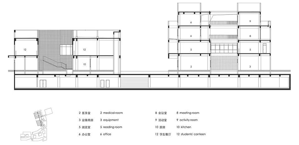 餐廳 行政樓剖面圖 上海嘉定同濟大學附屬實驗小學/劉宇揚建築事務所