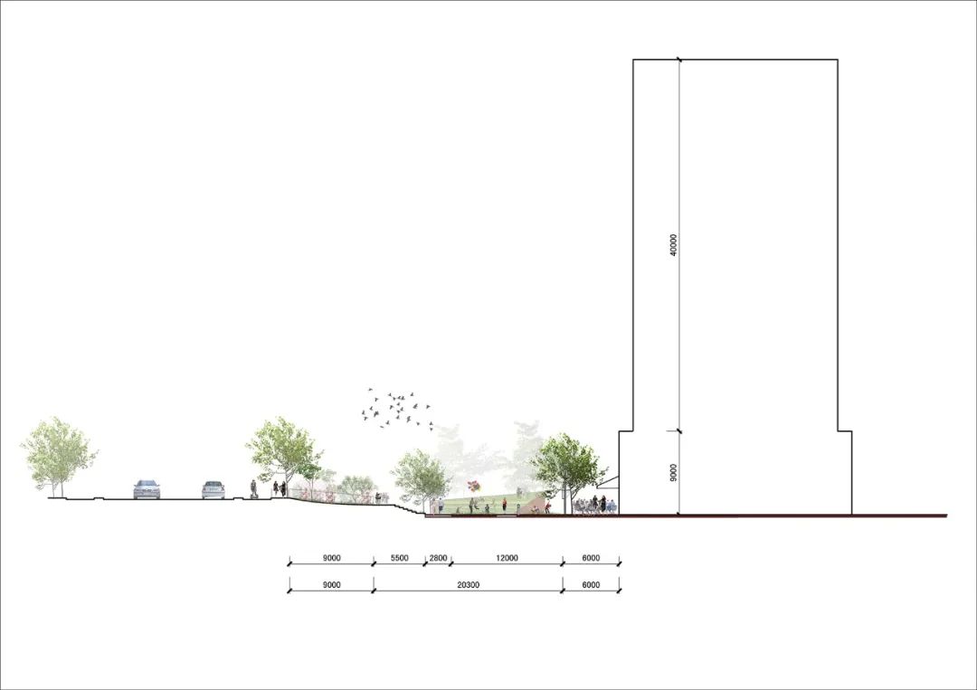 剖面圖 Section Shanhai Waterfront Public Space 上海閔行橫涇港東岸水岸景觀空間／SPARK思邦