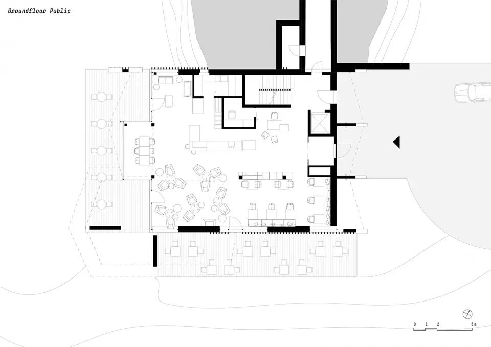 公共設施地面層平面圖 Plan©noa* 義大利阿爾卑斯山飯店酒店Aeon Hotel／noa* network of architecture