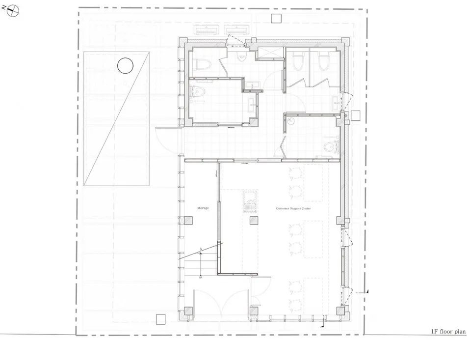 一樓平面圖 Plan©UNSANGDONG Architects Cooperation　首爾面牧洞市場客服中心／UnSangDong Architects 韻生同建築師事務所