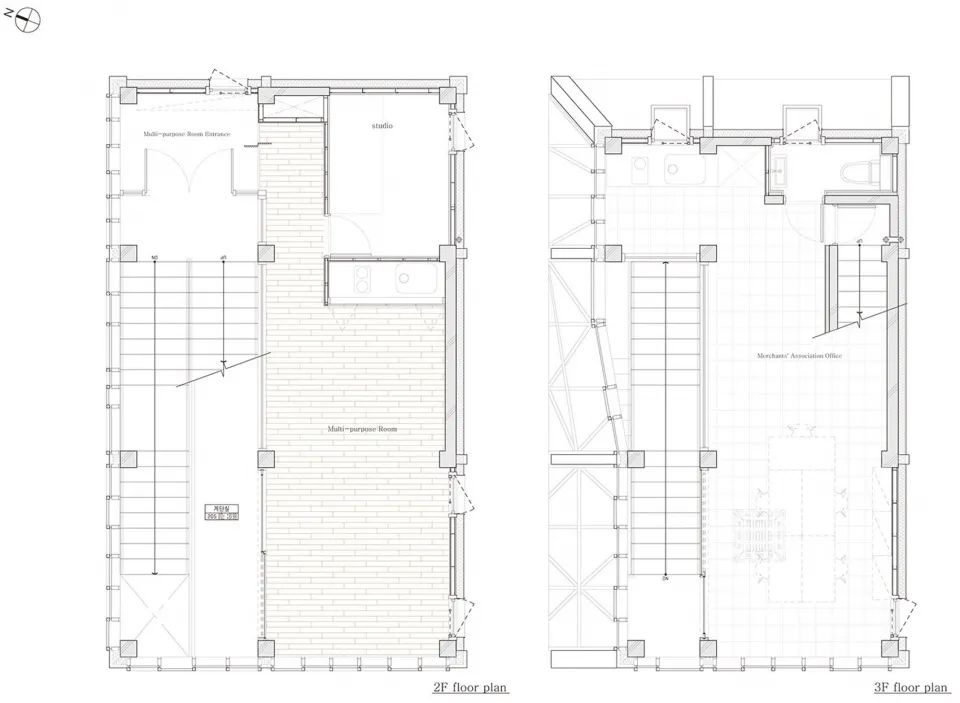 二、三樓平面圖 Plan©UNSANGDONG Architects Cooperation　首爾面牧洞市場客服中心／UnSangDong Architects 韻生同建築師事務所
