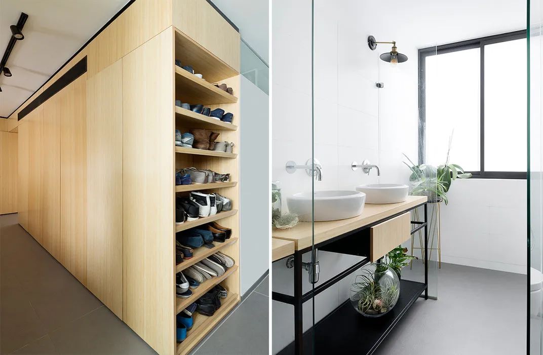 左邊：鞋櫃，右邊：浴室洗手檯 以色列豪華公寓頂樓室內設計 Israel Interior Design Weiss Penthouse／K.O.T Architects