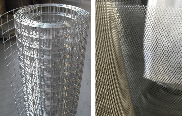質感粗造的銲接網（左） 細膩平整的沖壓網（右）擴張網