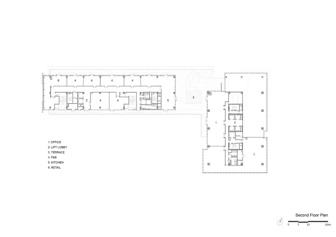 中華企業辦公建案二樓平面圖 © EID Arch 上海浦東民生碼頭E15-3街區城市再生／EID Arch 姜平工作室