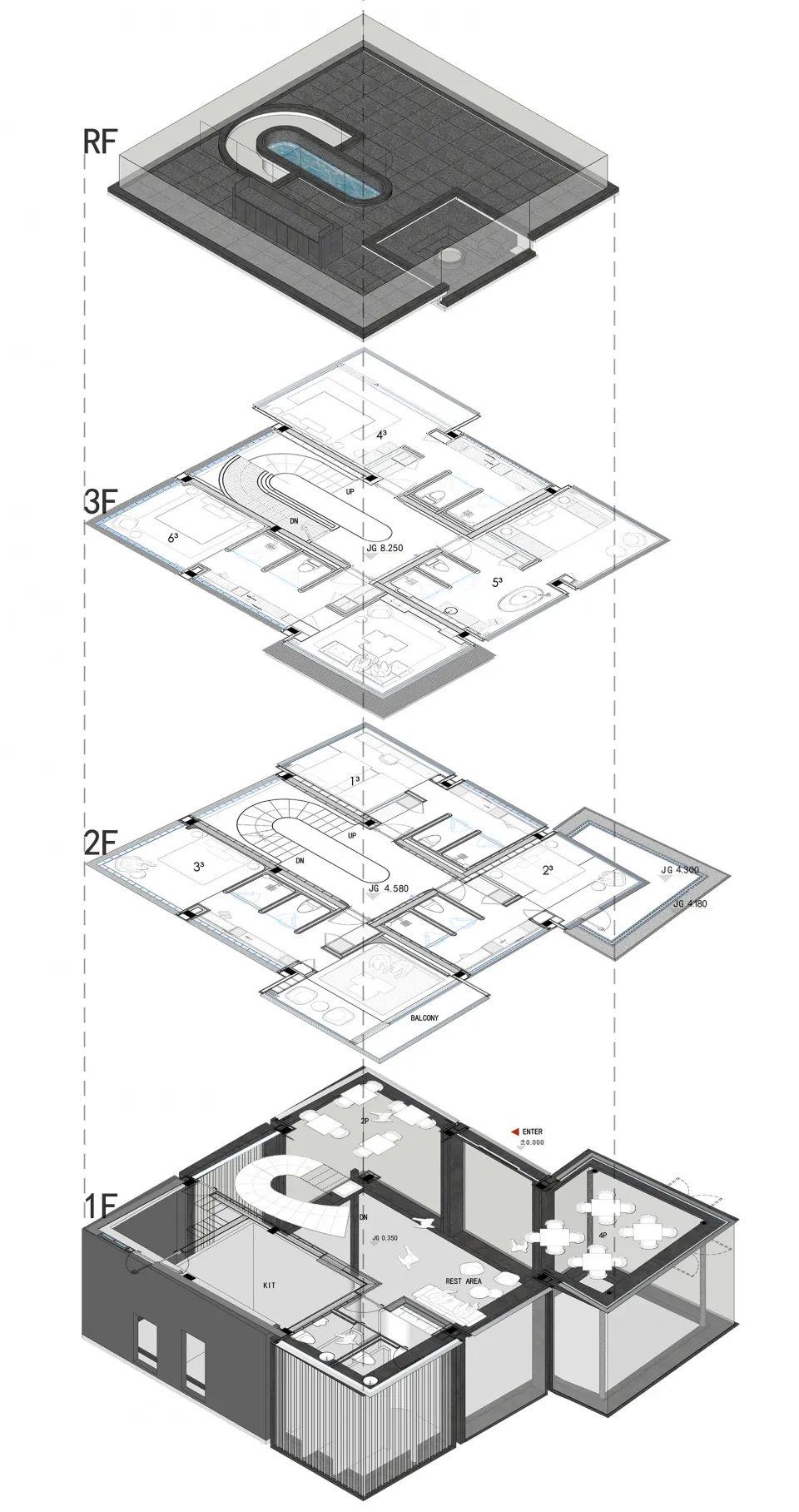 平面分析圖 莫干山淺境·林棲谷隱度假酒店 Cube Hotel／素建築設計事務所 SUA