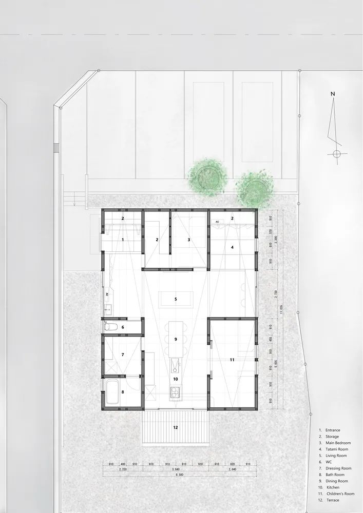 平面圖 Plan 日本木造建築私人住宅，木構造六光天井の家／安藤祐介建築空間研究所