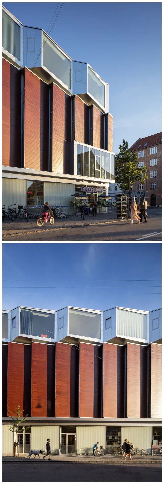 在建築的一樓包括了一個雜貨商店和體育館的入口處,還有停車場和公寓。2樓有一面雙高度玻璃帷幕牆,外面的行人能夠直接的看到裡面體育館裡的活動,進行室內外視線交流。該大廳是開幕的,在這裡能夠舉行各種類型的活動和體育活動