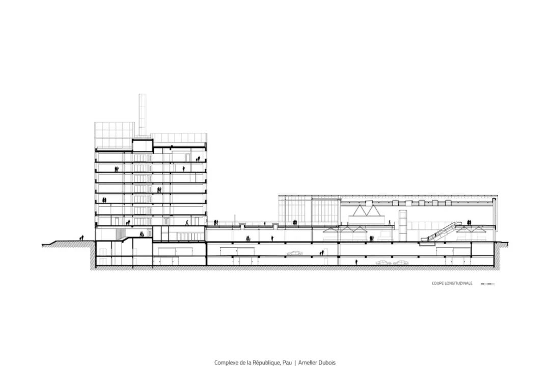 剖面圖 Section 法國波城共和國綜合大樓Pau Republic Complex／Ameller Dubois