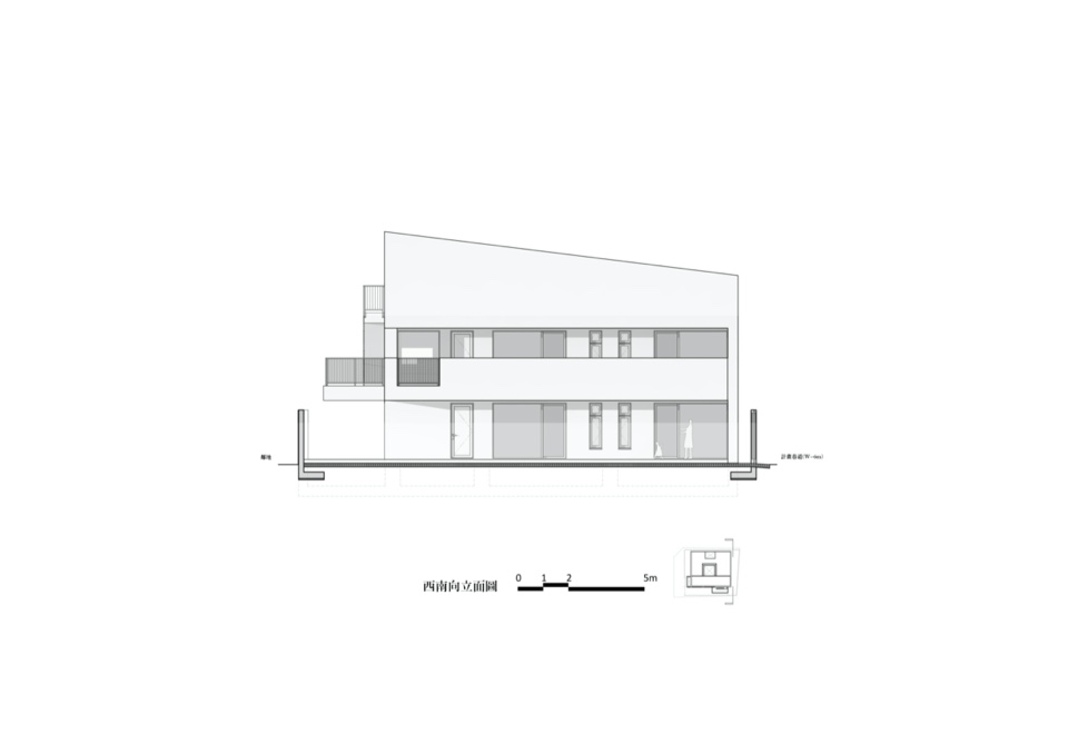 西南向立面圖 臺中私人住宅「繁櫻之庭」Taichung Taiwan Private House／一一建築＋粘晉榕建築師事務所
