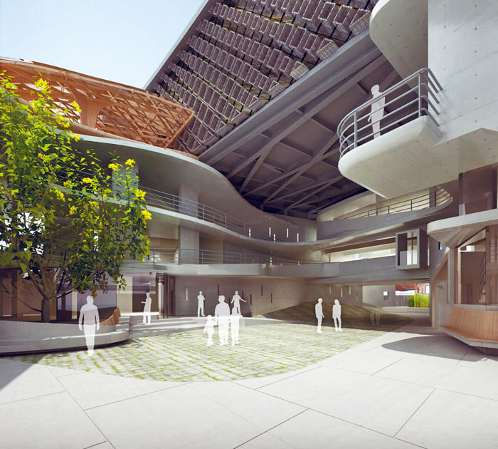 新堂的一樓中庭廣場圖 新竹錫安國度使徒中心/廖偉立 立聯合建築師事務所Ambi Studio