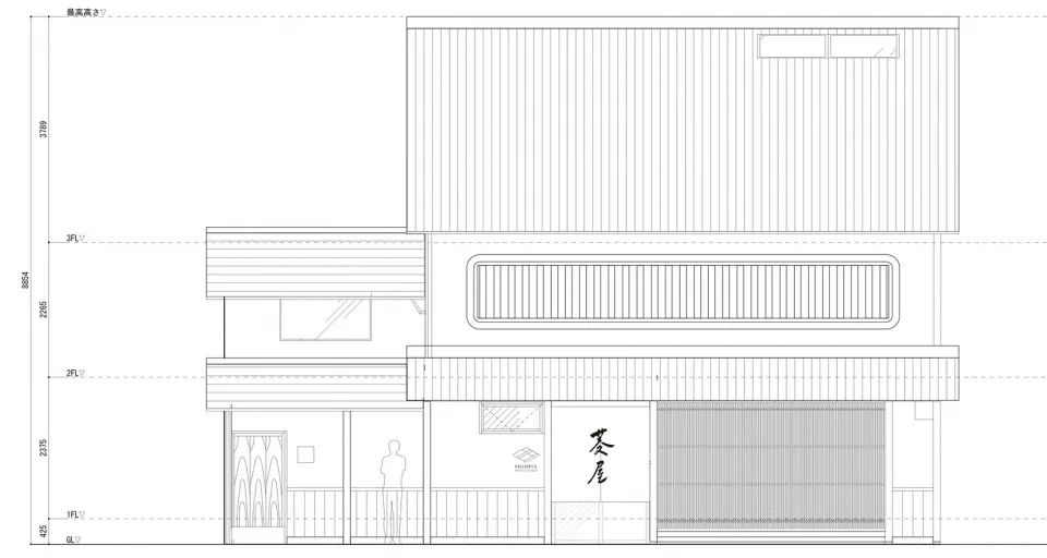 立面圖 Elevation©Fumihiko Sano Studio 京都福山市菱屋 Kyoto Hishiya Hotel／佐野文彥工作室 Fumihiko Sano Studio