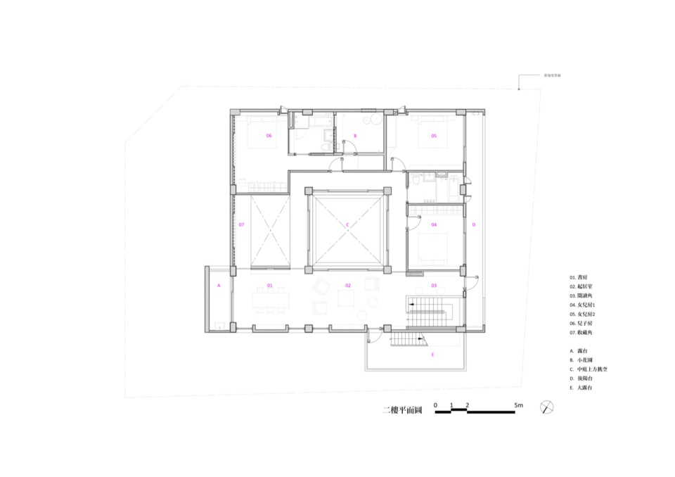 二樓平面圖 臺中私人住宅「繁櫻之庭」Taichung Taiwan Private House／一一建築＋粘晉榕建築師事務所