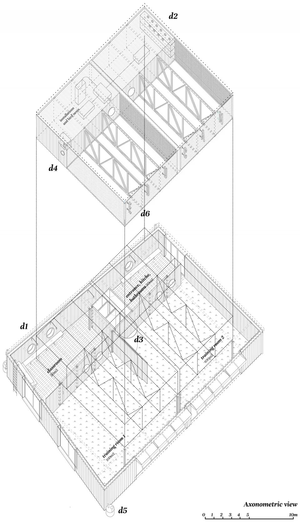 等角透視圖©Eeestudio + Lys Villalba 西班牙狗與人及其他物種訓練學校Educan School for Dogs, Humans and Other Species/Eeestudio + Lys Villalba