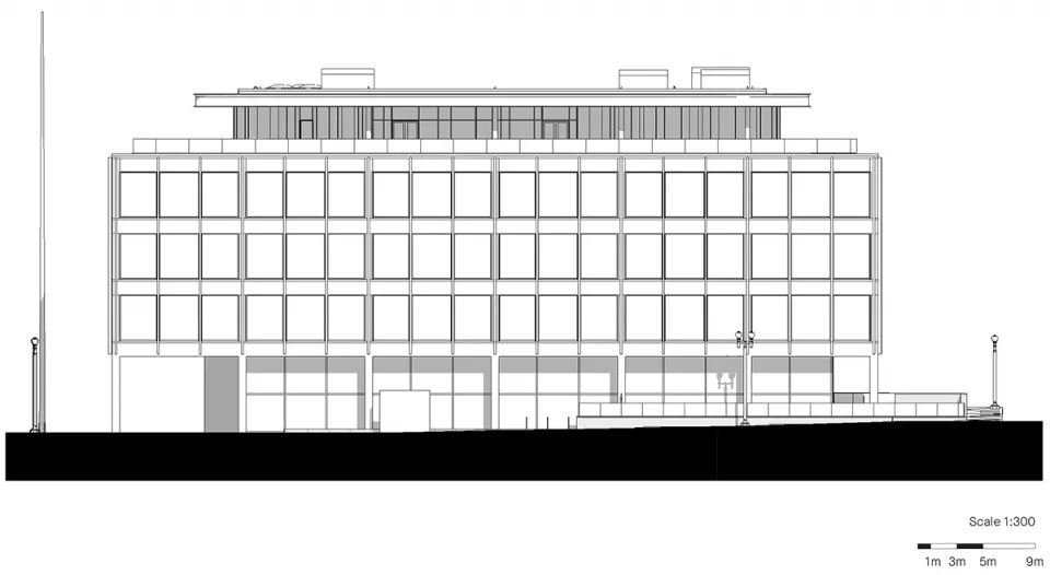東向立面圖 Elevation 馬丁·路德·金紀念圖書館整修工程The Martin Luther King Jr. Memorial Library/Mecanoo + OTJ Architects