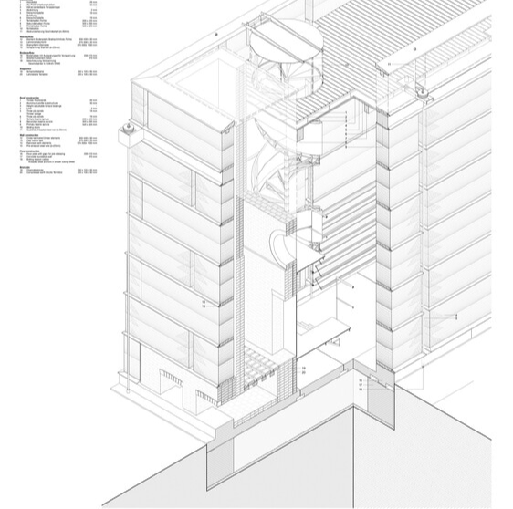 等角透視剖面圖 瑞士手工磚博物館窯塔Suisse Switzerland Kiln Tower for the Brickworks Museum/Boltshauser Architekten