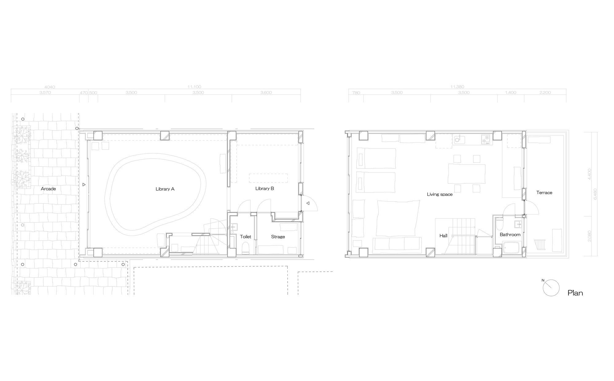 平面圖 Plan 日本鳥取市附帶小型圖書館的房子 租書店 Japan House／Hiroshi Kinoshita and Associates キノシタヒロシ建築設計事務所
