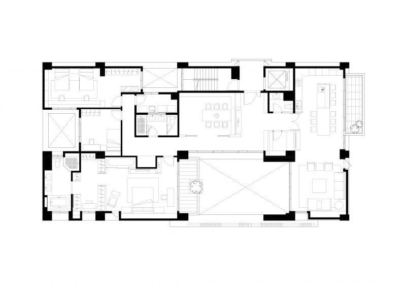 四樓平面圖 Plan；圖面提供：張景堯建築師事務所，高雄家族式集合住宅House O／張景堯建築師事務所