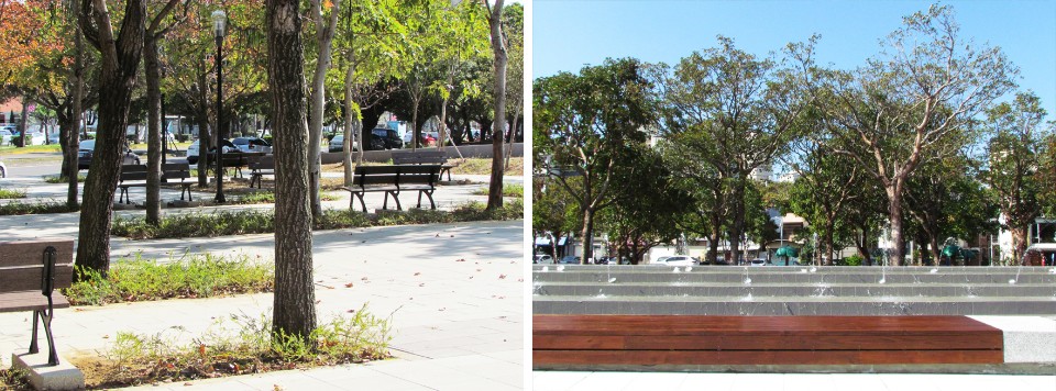 街角廣場（左）水景（右） 新竹市文化綠廊環境景觀縫合工程／合寬建築師事務所｜預景設計