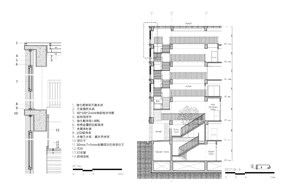 屋頂格柵剖面詳圖 Taiwan Church Architecture Design 台中教會 豐原行道會／張景堯聯合建築師事務所