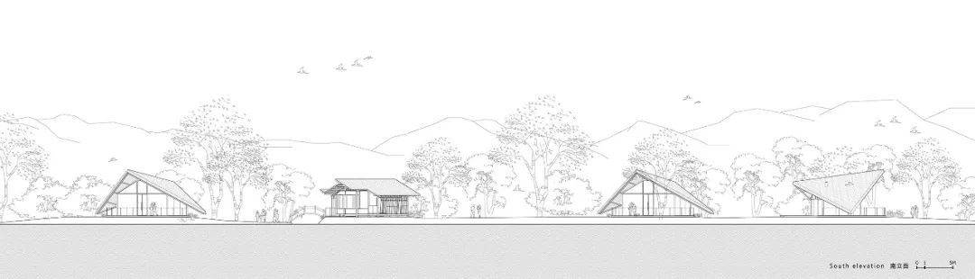 南向立面圖 Elevation South Elevation©尌林建築 Fuyang Yangbei Lake Wetland Ecological Hotel富陽陽陂湖濕地生態酒店／尌林建築設計事務所