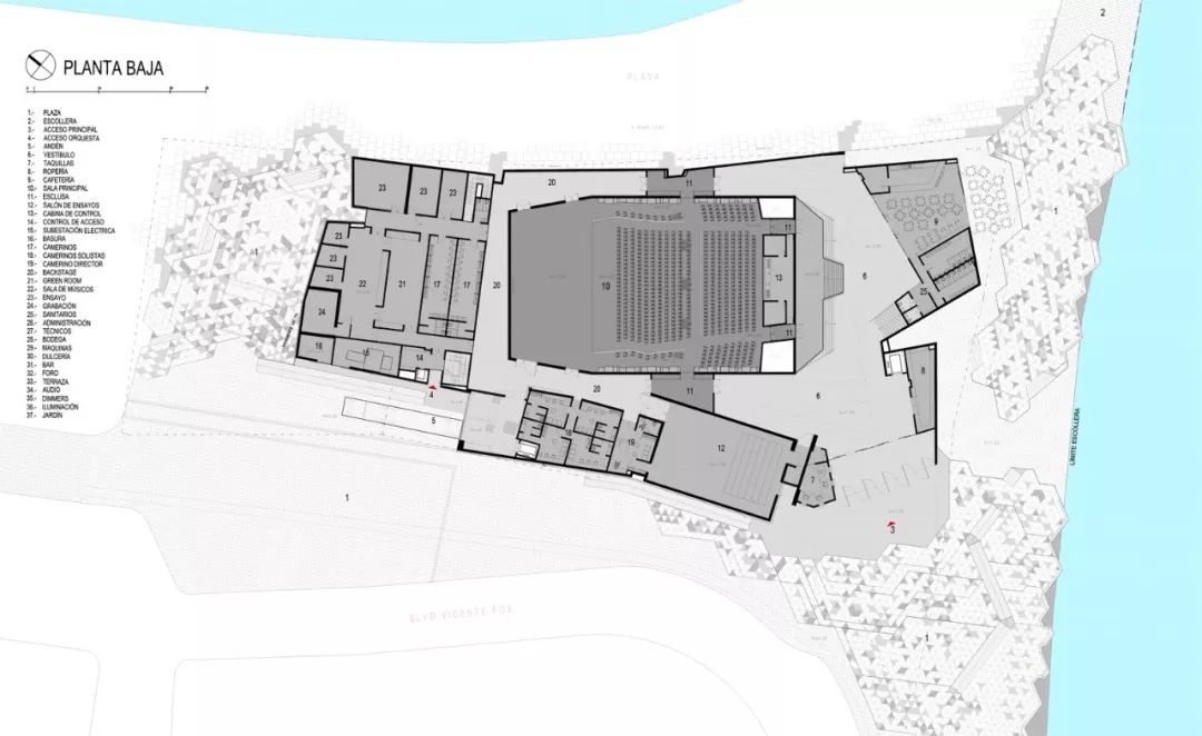 地面層平面圖 Plan 墨西哥博卡音樂廳 Mexico Foro Boca Concert Hall／Rojkind Arquitectos