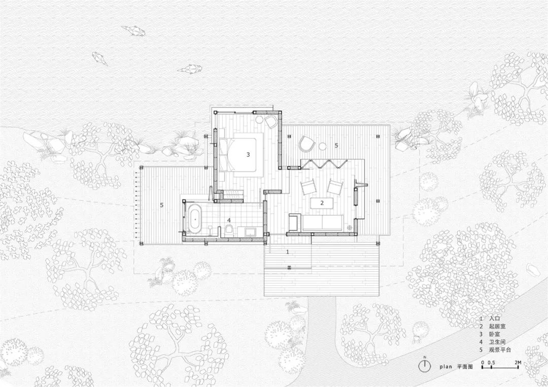 客房平面圖 Plan Guestroom Plan- Type 2 ©尌林建築 Fuyang Yangbei Lake Wetland Ecological Hotel富陽陽陂湖濕地生態酒店／尌林建築設計事務所