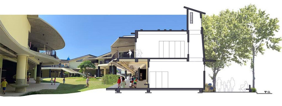新竹市關埔國小一期剖面透視圖 新竹市關埔國小一期 Hsinchu Elemetary School／田中央聯合建築師事務所