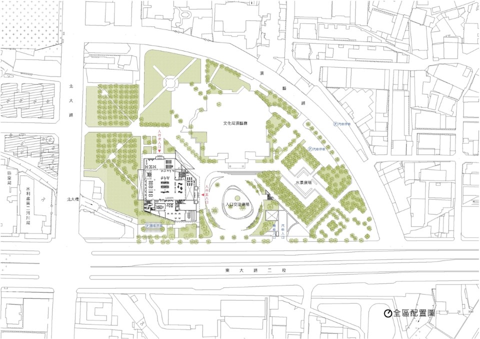 全區配置圖 新竹市圖書館新總館競圖提案／張瑪龍陳玉霖聯合建築師事務所