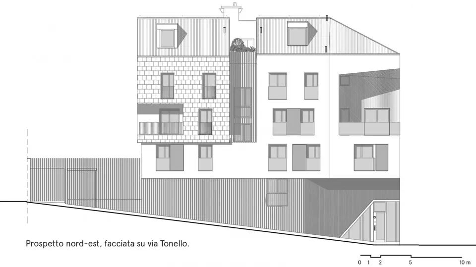 北-東向立面圖 Elevation 義大利都靈街角集合住宅Casa su palafitta Lomellina／+Studio Architetti