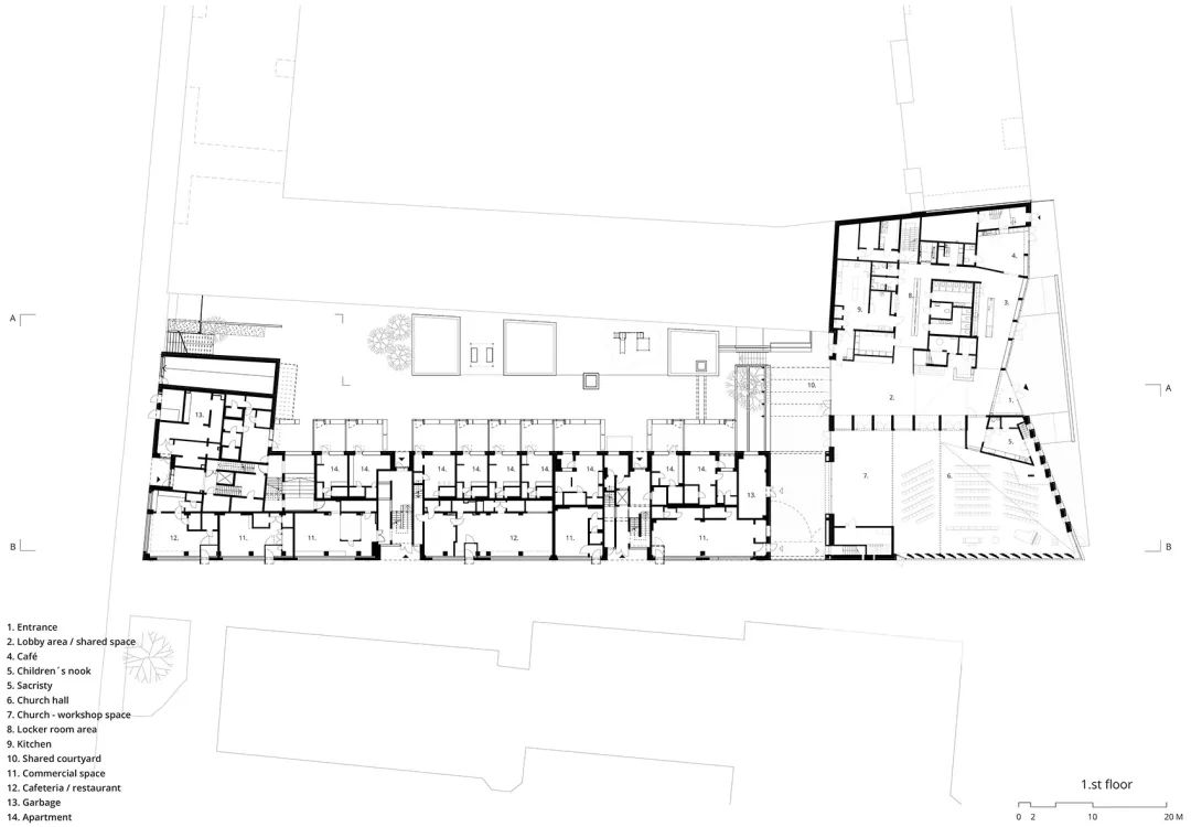 一樓平面圖 Plan 赫爾辛基教堂與集合住宅 Helsinki Tikkurila Church and Housing／OOPEAA