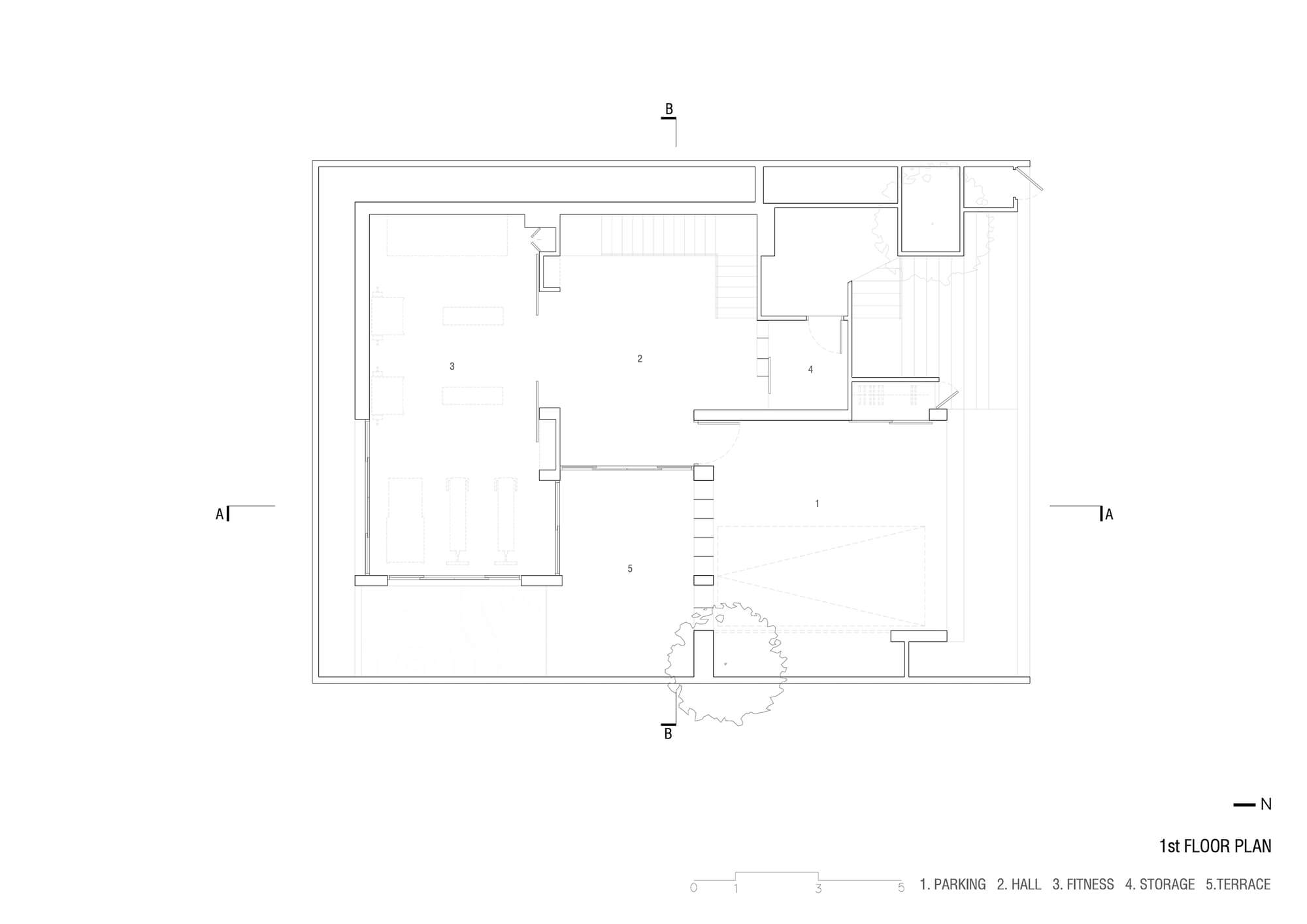 1F平面圖 曼谷叻拋路高磚屋磚造私人住宅 Bangkok Lat Phrao Bricks House／Studio Miti