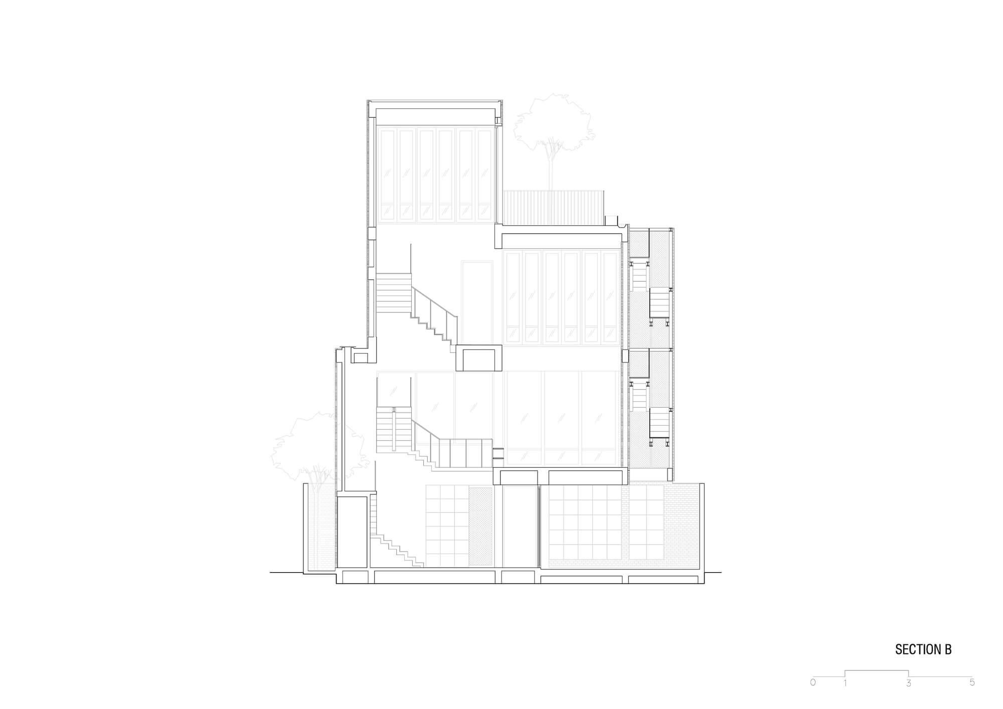 剖面圖 Section 曼谷叻拋路高磚屋磚造私人住宅 Bangkok Lat Phrao Bricks House/Studio Miti