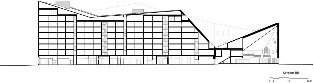 剖面圖 Section 赫爾辛基教堂與集合住宅 Helsinki Tikkurila Church and Housing/OOPEAA