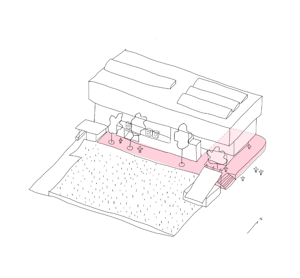 Diagram 4:置入L形平台 實踐大學B棟建築改造/沈庭增