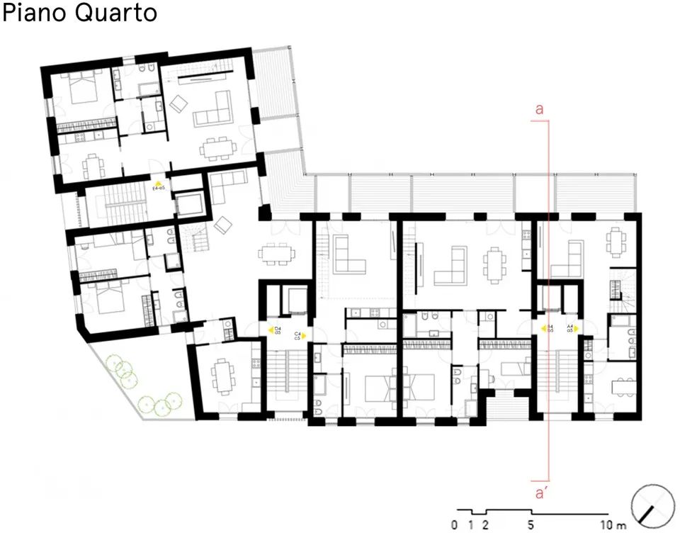 五樓平面圖 Plan 義大利都靈街角集合住宅Casa su palafitta Lomellina／+Studio Architetti